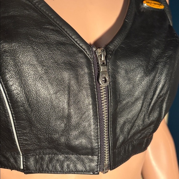 Vintage Harley-Davidson Black Leather Sports Bra Crop Top Biker Chic 34/6 Sm/Med - Picture 3 of 16